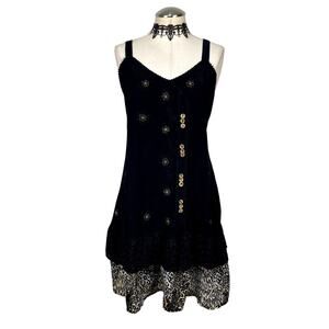 Y2K Whimsigoth Fairy Core Grunge Boho Witchy Embroiered Flowy Tank Mini Dress M